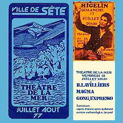 Théâtre de la Mer Jean Vilar 1977 - Elian Jougla, affiche concert regroupant Jacques Higelin, Bernard Lavilliers, Magma et Gong